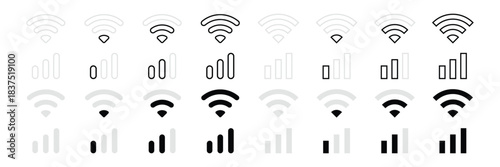 Set of network signal icons showing different bar levels for connectivity status display.