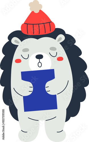 Winter Hedgehog Singing with Book