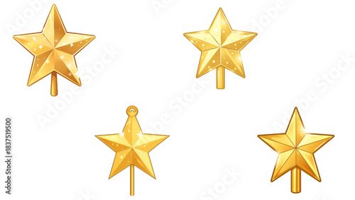 Golden Christmas star tree topper with festive glow, isolated transparent background, editable vector artwork, AI illustration file