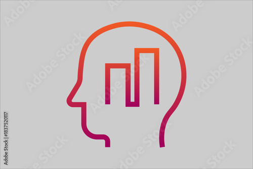 This image is a stylized graphic featuring the profile outline of a human head, set against a neutral gray background.