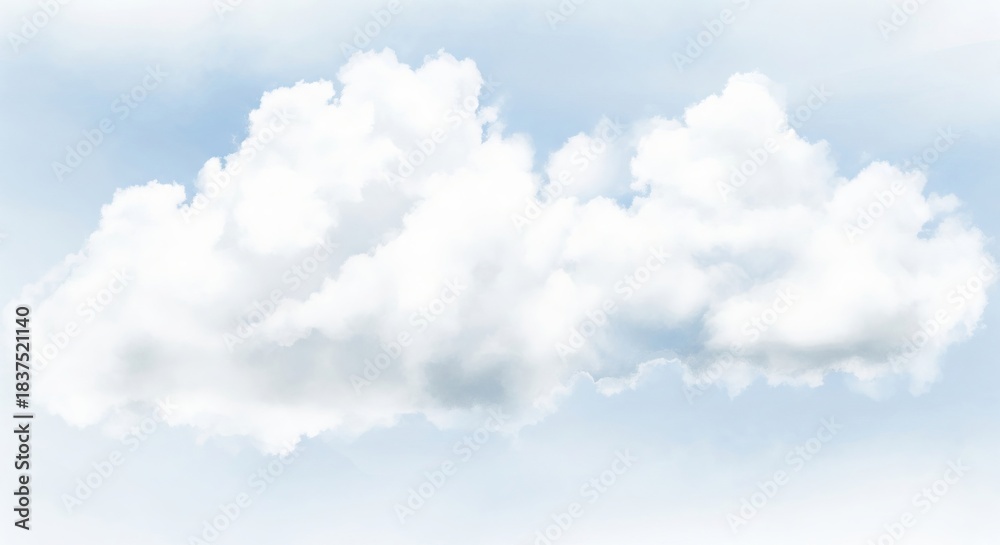 Obraz premium Trendy white color 2026 year. White fluffy cumulus cloud in light blue sky for background image. Digital watercolor illustration of heaven atmosphere for graphic design.