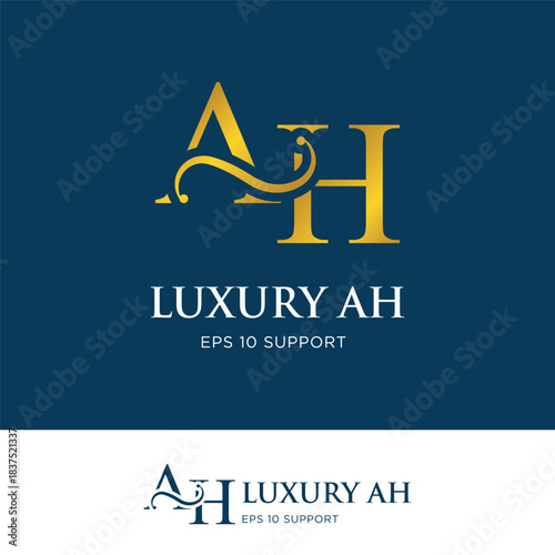 initial letter ah logo icon type with gold gradient color and swash