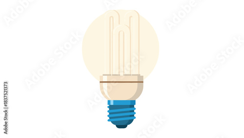 Energy Efficient Fluorescent Light Bulb with Blue Base Against a Soft Yellow Glow on a Black Background Symbolizing Ideas and Innovation