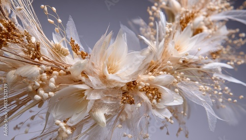 Delicate arrangement of dried natural materials forms a circular decorative element