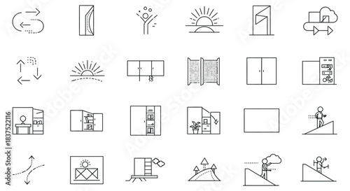 minimalist line icons illustrating business daily life nature and abstract concepts perfect for modern uiux design.