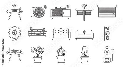 modern smart home technology icons depicting iot devices for seamless residential automation connected living and future intelligent ecosystems.