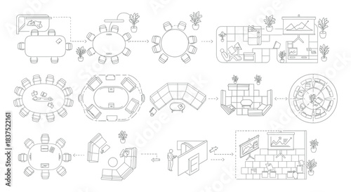 modular office furniture design and flexible workspace concepts showcasing reconfigurable meeting room layouts for modern business environments