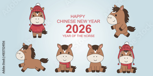 Set of Cute horse Design for Lunar New Year horse Chinese zodiac sign 2026