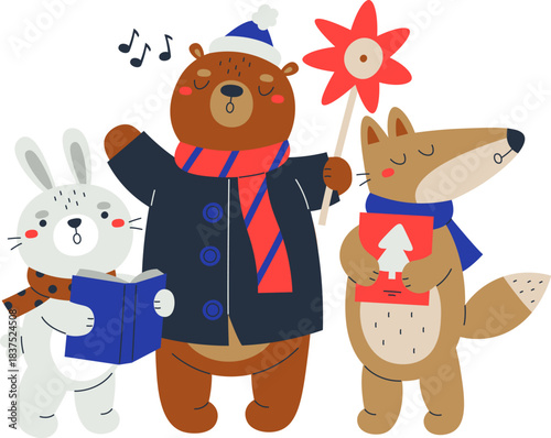 Rabbit Bear and Fox Sing Christmas Carols