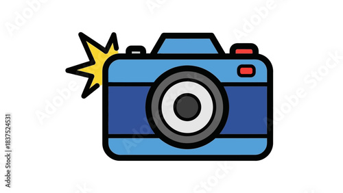 Colorful illustration of a camera capturing a moment with a flash, symbolizing photography
