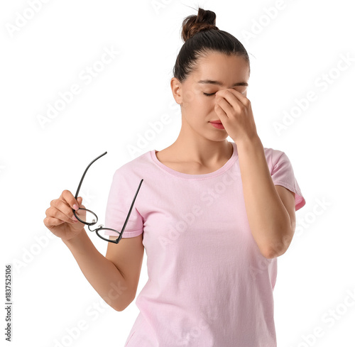 Tired young woman with eyeg...