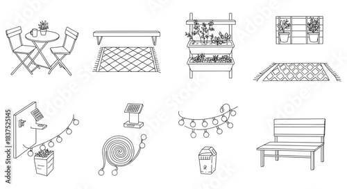 line art outdoor living patio furniture vertical garden solar lights and decor for sustainable home design projects.