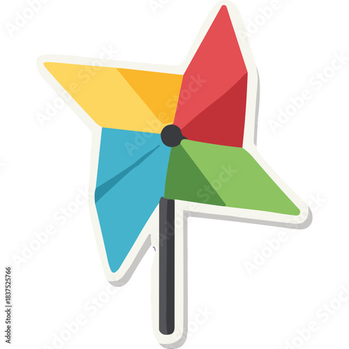 Colorful Pinwheel Toy With Red Yellow Blue Green And White Petals On A Gray Stick With A Black Center Against A Black Background Representing Childhood Play And Outdoor Fun