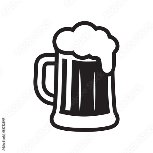 Simple Beer Mug Icon with Foam Vector Illustration for Bars and Brewery Designs black and white graphic silhouette