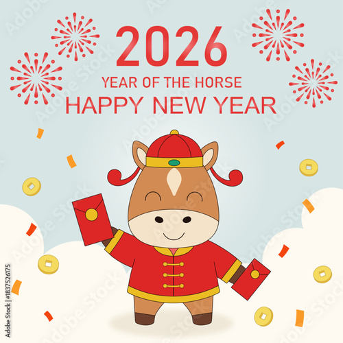 2026 Chinese New Year of the horse greeting card vector illustration