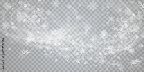 ПечатьFalling snow on a transparent background. Vector illustration 10 EPS. Abstract snowflake background. Fall of snow.	