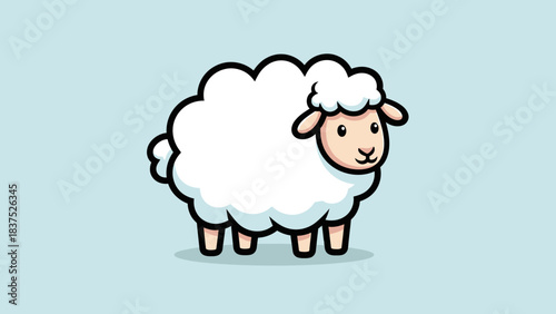 Cartoon sheep illustration with fluffy wool on a light blue background, ideal for children's media