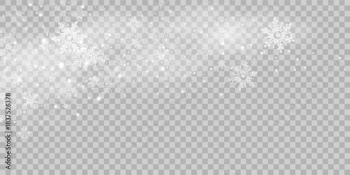 Falling snow on a transparent background. Vector illustration 10 EPS. Abstract snowflake background. Fall of snow.	