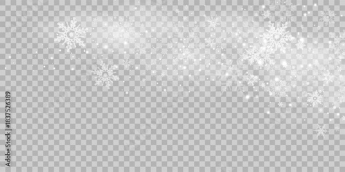 Falling snow on a transparent background. Vector illustration 10 EPS. Abstract snowflake background. Fall of snow.	