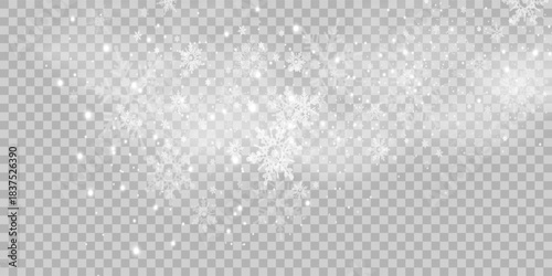 Falling snow on a transparent background. Vector illustration 10 EPS. Abstract snowflake background. Fall of snow.	