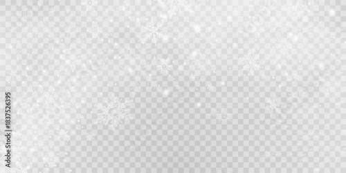 Falling snow on a transparent background. Vector illustration 10 EPS. Abstract snowflake background. Fall of snow.	