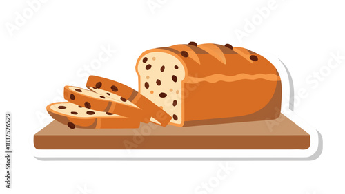 Hearty Loaf Of Raisin Bread Sliced On A Wooden Cutting Board With A Black Background Isolated For A Delicious Breakfast Or Baking Theme