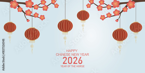 Chinese New Year Background vector. Chinese festive card with lantern hanging design for Chinese New Year celebration	