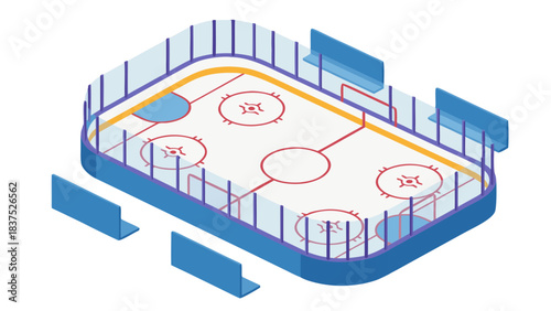 Ice Hockey Rink With Blue Boards And White Ice Surface Showing Face Off Circles And Red Lines Under Bright Lights In A Sports Arena