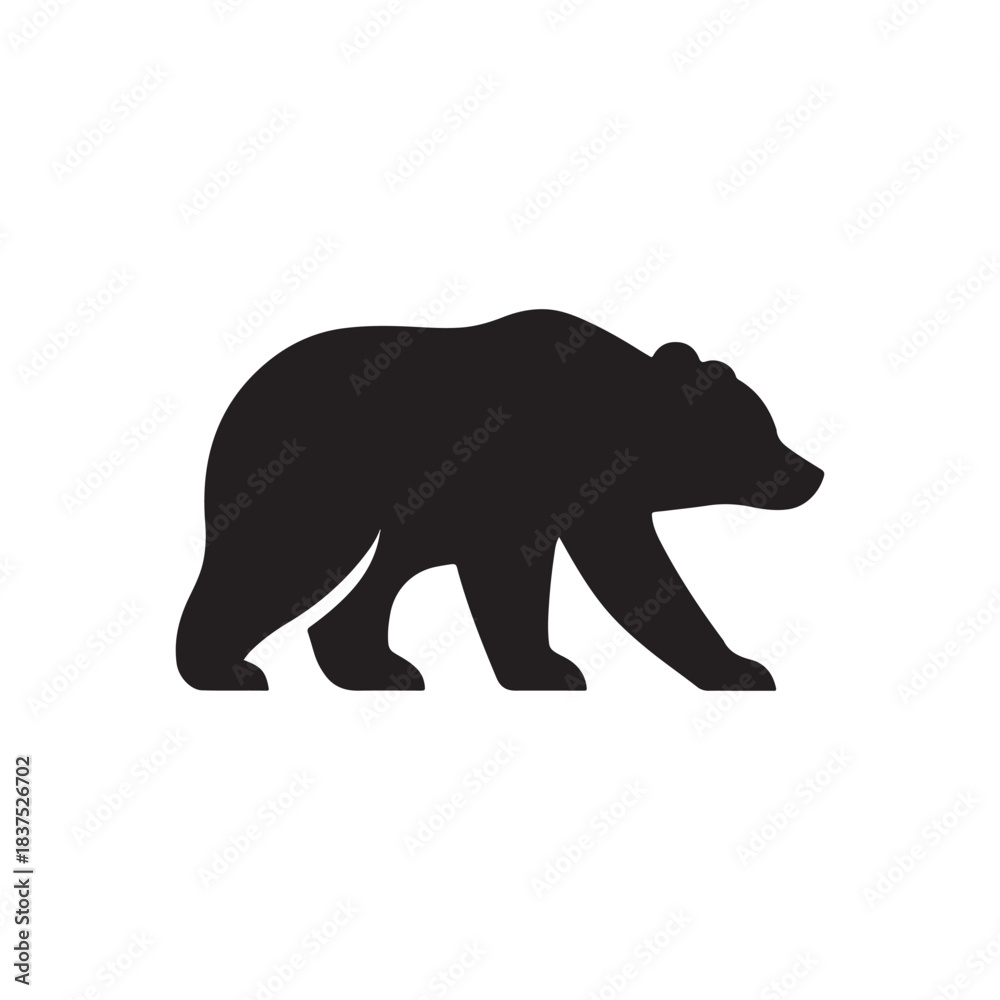 Obraz premium Black Bear Silhouette Illustration for Wildlife Conservation and Forest Animal Icon Concept Design Element on White Background