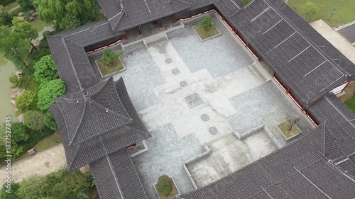 aerial view of chinese traditional architecture in shaoxing city, zhejiang province China High quality 4k footage