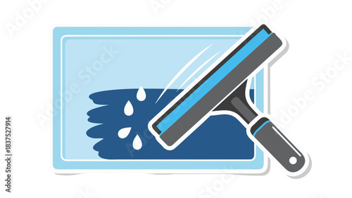 Illustration of a Window Cleaning Squeegee Tool With Blue Water Droplets On A Cleaned Glass Surface Showing Streak Free Shine And Clear Visibility