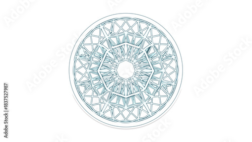 Intricate Circular Mandala Pattern in Teal and White on Black Background Detailed Geometric Design Abstract Art