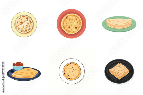 Arabic Bread Flatbread Traditional Roti Illustration Flat Vector Food Plate