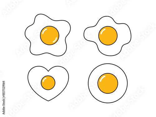 Four Assorted Fried Egg Shapes and Styles in Flat Design