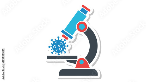 Microscope Examining a Virus Particle With Blue and Red Accents on a Black Background Scientific Research and Medical Discovery
