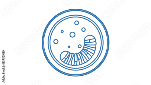 Microscopic view of a biological specimen outline in a petri dish with blue digital illustration on black background scientific research and discovery concept