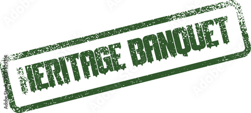 Heritage Banquet distressed green rectangular emblem for traditional culinary events and elegant celebratory invitations