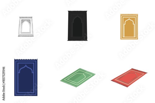 Islamic Prayer Rug Sajadah Mat Illustration Flat Vector Religious Interior Decor