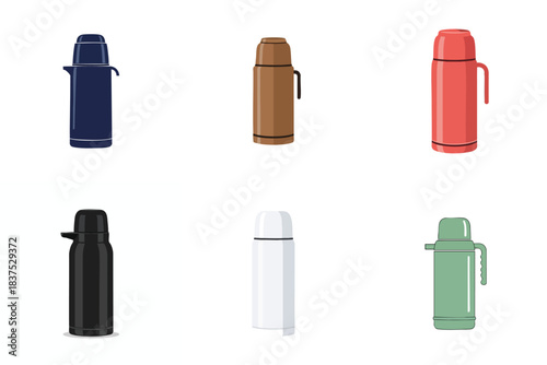 Thermos Bottle Hot Drink Container Illustration Flat Vector Portable Flask