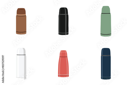 Thermos Bottle Vacuum Flask Hot Drink Container Flat Vector Illustration