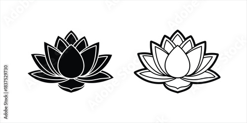 A pair of elegant vector lotus flower icons in black and white styles