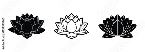Lotus Flower Icons Black and White Vector Art
