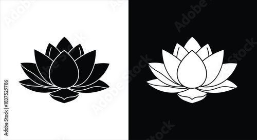 Elegant dual lotus flower symbols in contrasting black and white minimalist graphic design