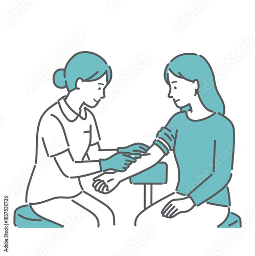 看護師による女性の採血イラスト（腕・健康診断）