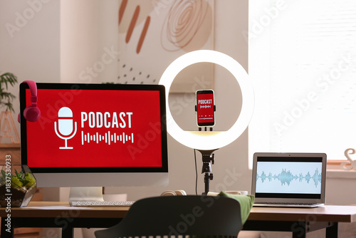 Podcaster's workplace with ...