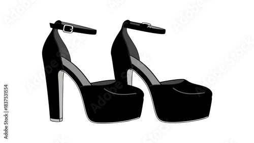 Pair of Elegant Black High Heel Sandals with Straps and Buckles Presented on a Dark Background Showcasing Fashionable Footwear for Women's Stylish Attire