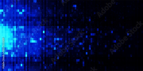 Seamless abstract background of blue squares and bright particles. Abstract gradient background. Background for web design. Small square simple computer mosaic blocks. 3D vector