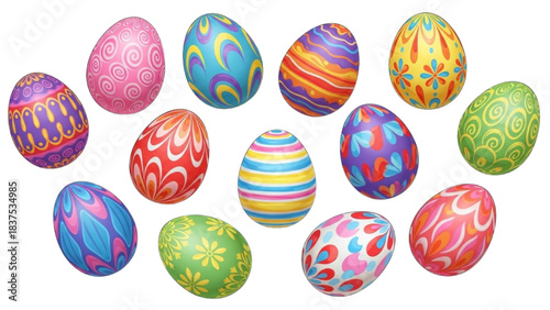 Colorful Easter Eggs Collection with Various Patterns and Designs