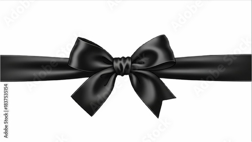 Elegant black satin ribbon bow, beautifully tied for sophisticated gifts, festive celebrations, or solemn occasions, enhancing any design project with classic charm
