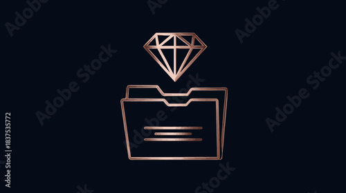 Luxury digital files icon with a rose gold diamond and folder on dark background, symbolizing premium data and valuable content.